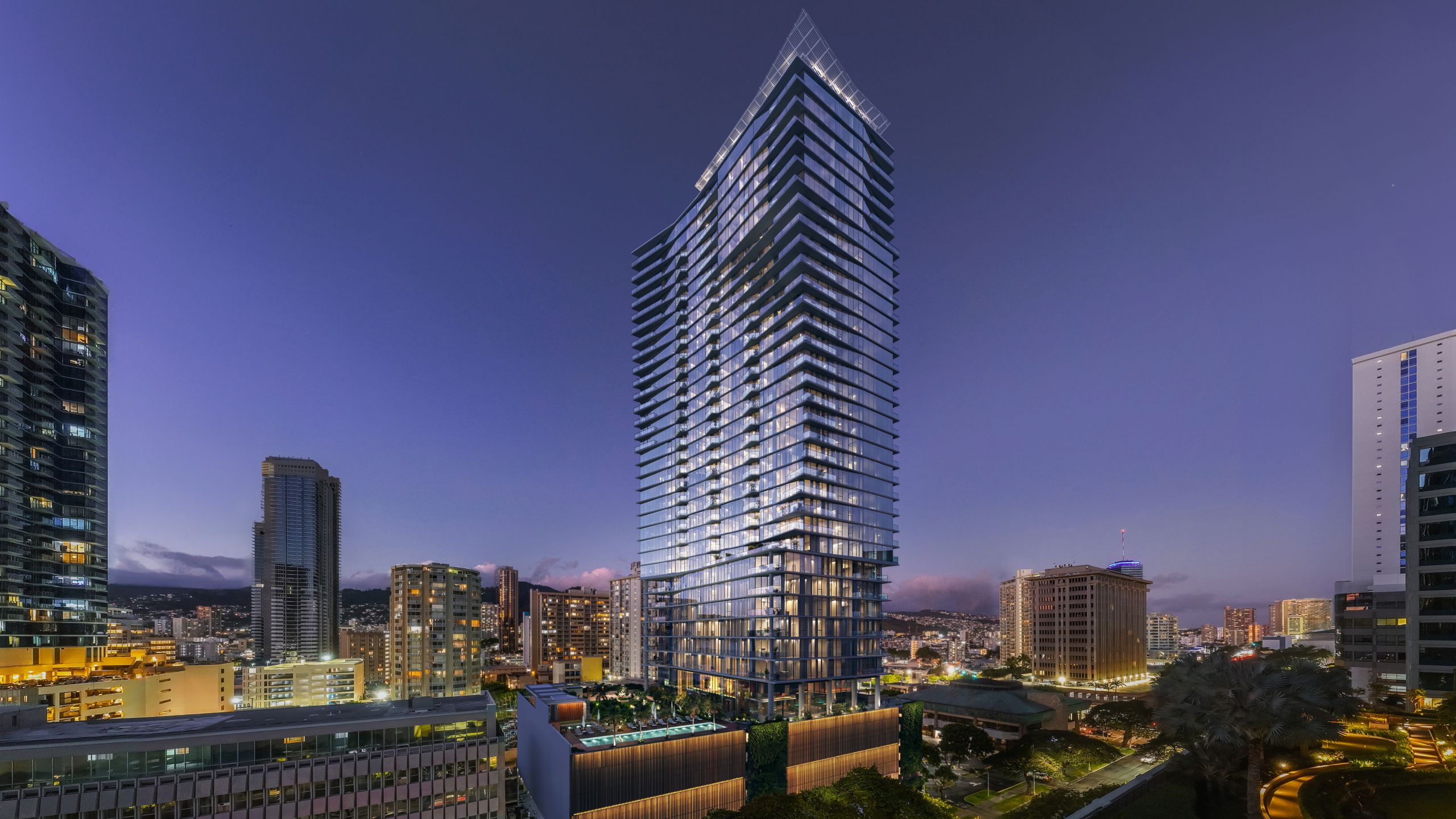 Muse Tower Nighttime Aerial